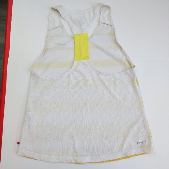 Nike active wear / athletic racer back tank top white yellow stripes women's M - Picture 3 of 10